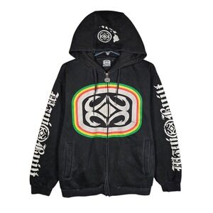 Maui‎ Built Hoodie Mens Medium Full Zip Up Tribal Surfing Quiksilver Y2K Black